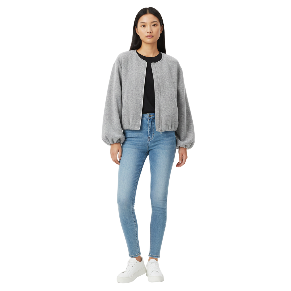 Cropped Faux Wool Bomber Jacket