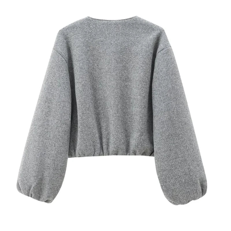 Cropped Faux Wool Bomber Jacket