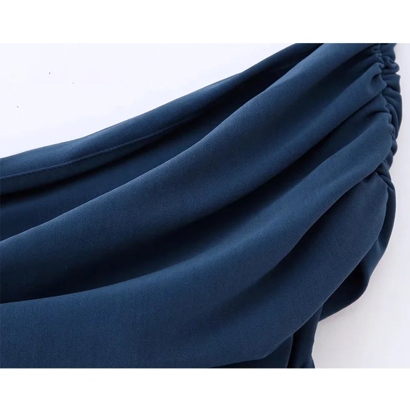 MUJER Pleated Crop Top Women Off houlder Ruched Top Female Sexy Sleeveless Tops for Woman Fashion Streetwear Asymmetric Tops