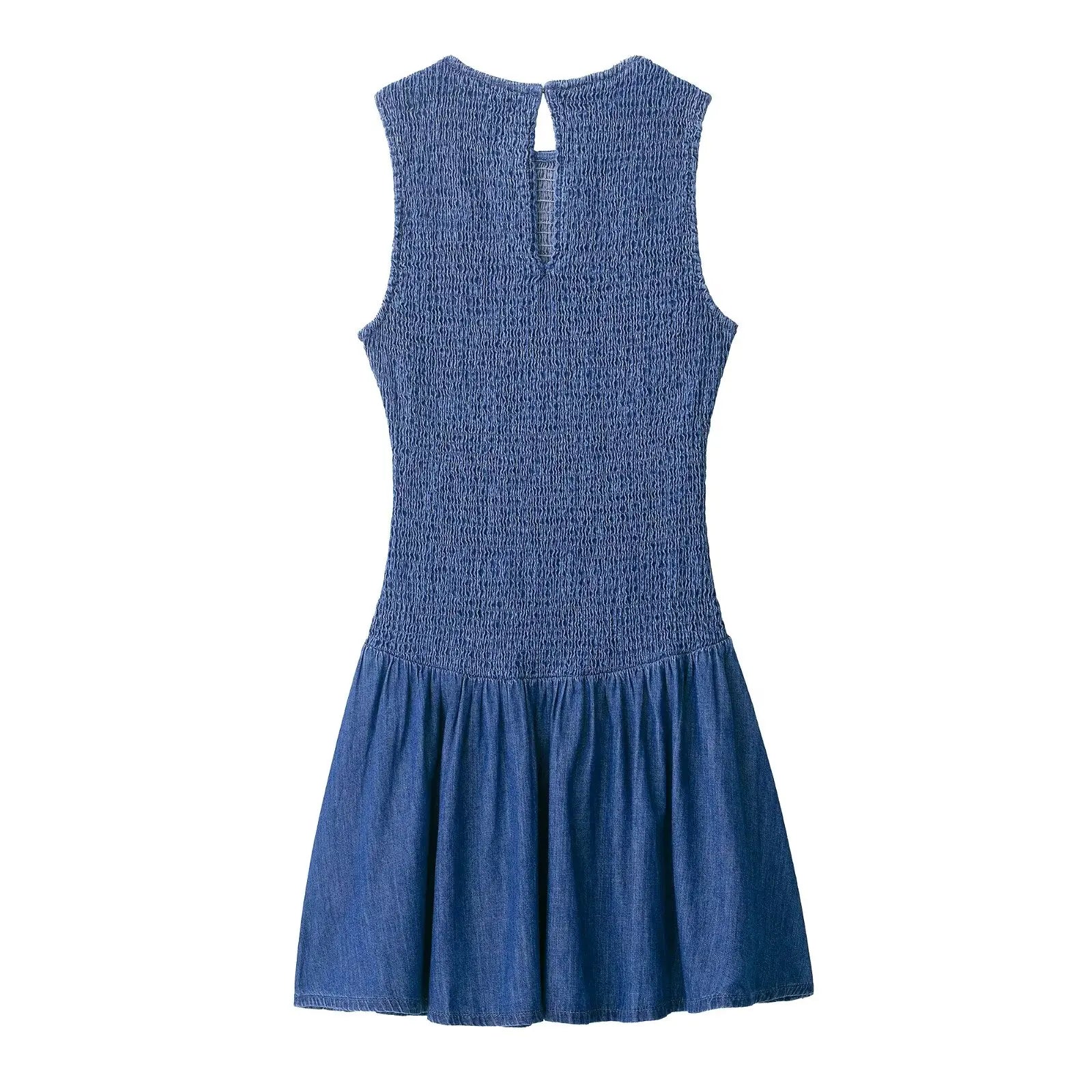 ETJ 2025 TRAF Women's Summer new fashion honeycomb temperament slim sleeveless round neck short dress