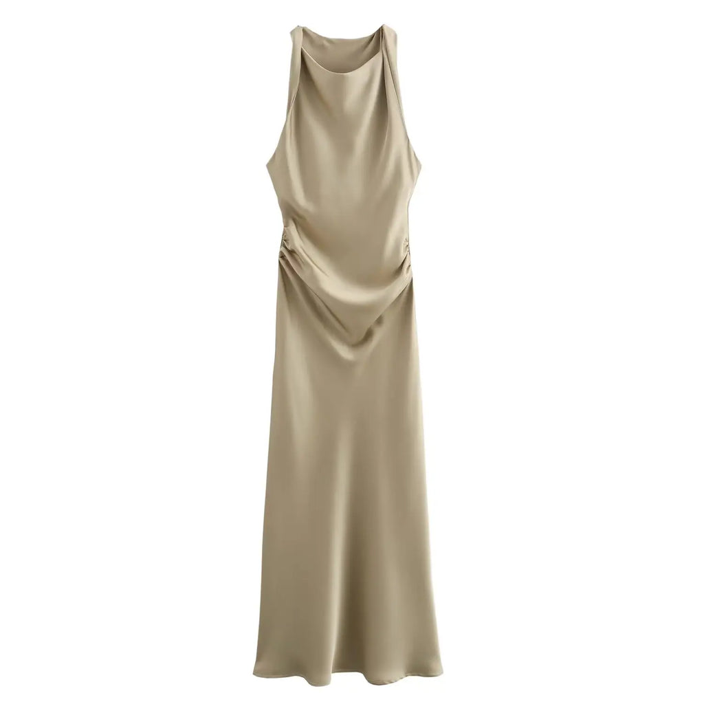Satin Ruched Long Dress