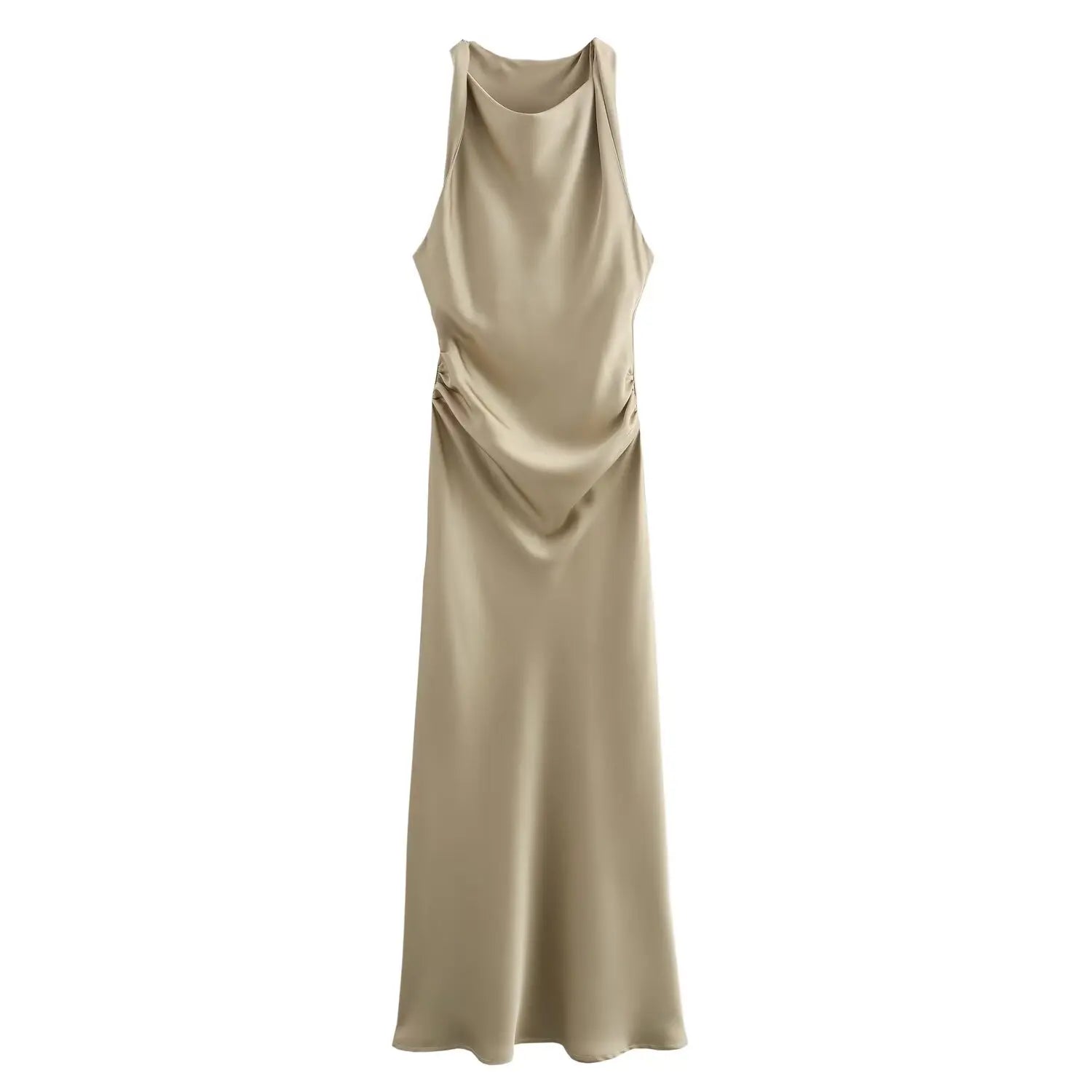 Satin Ruched Long Dress