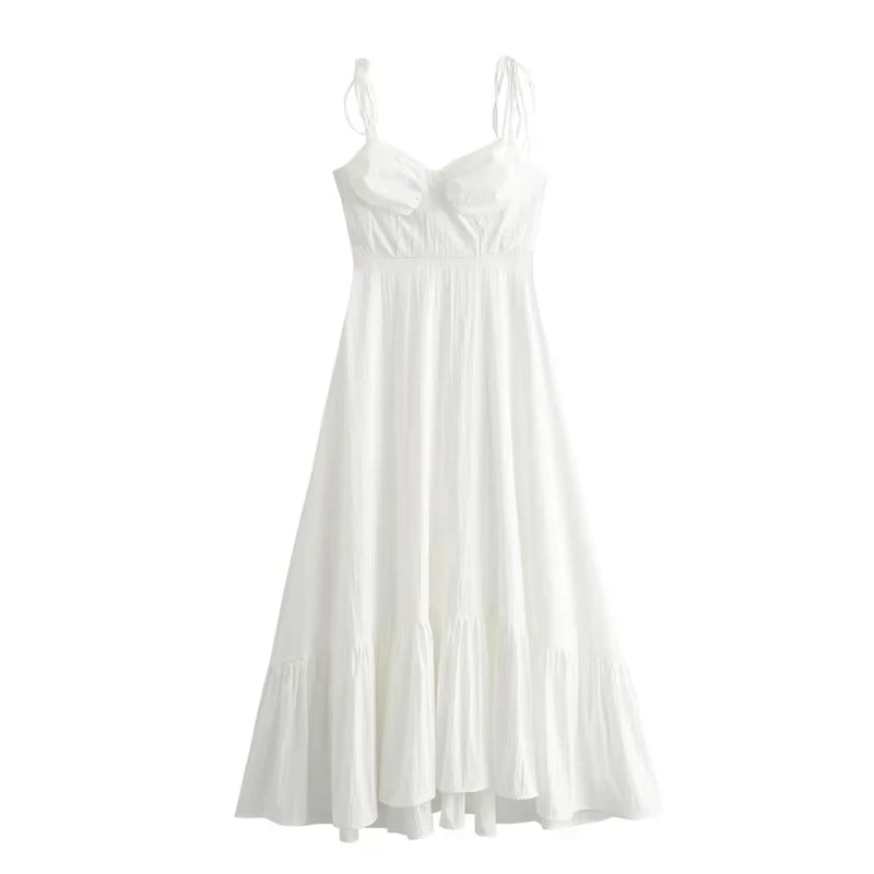 White Tie-Shoulder Maxi Dress