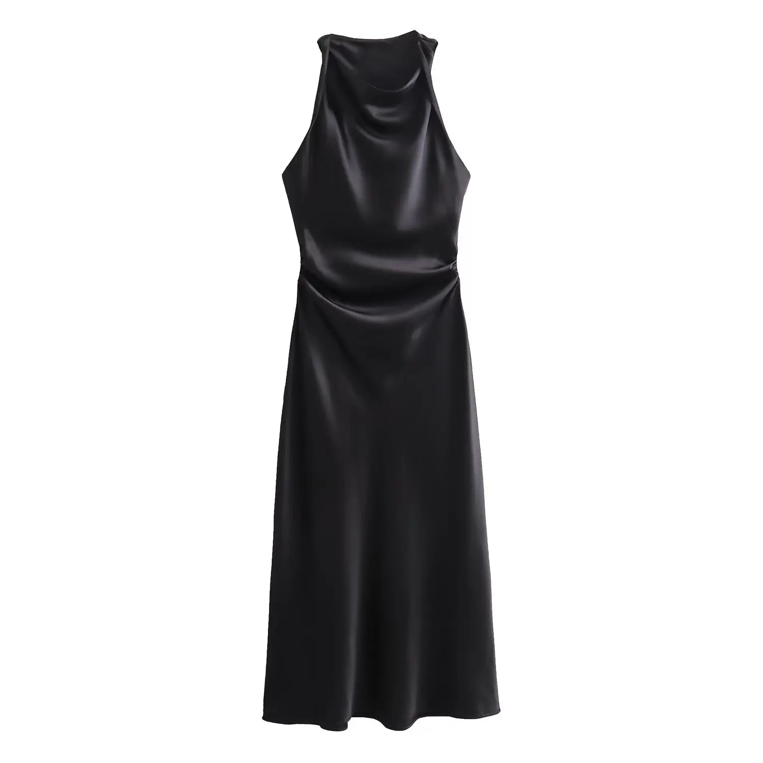 Satin Ruched Long Dress
