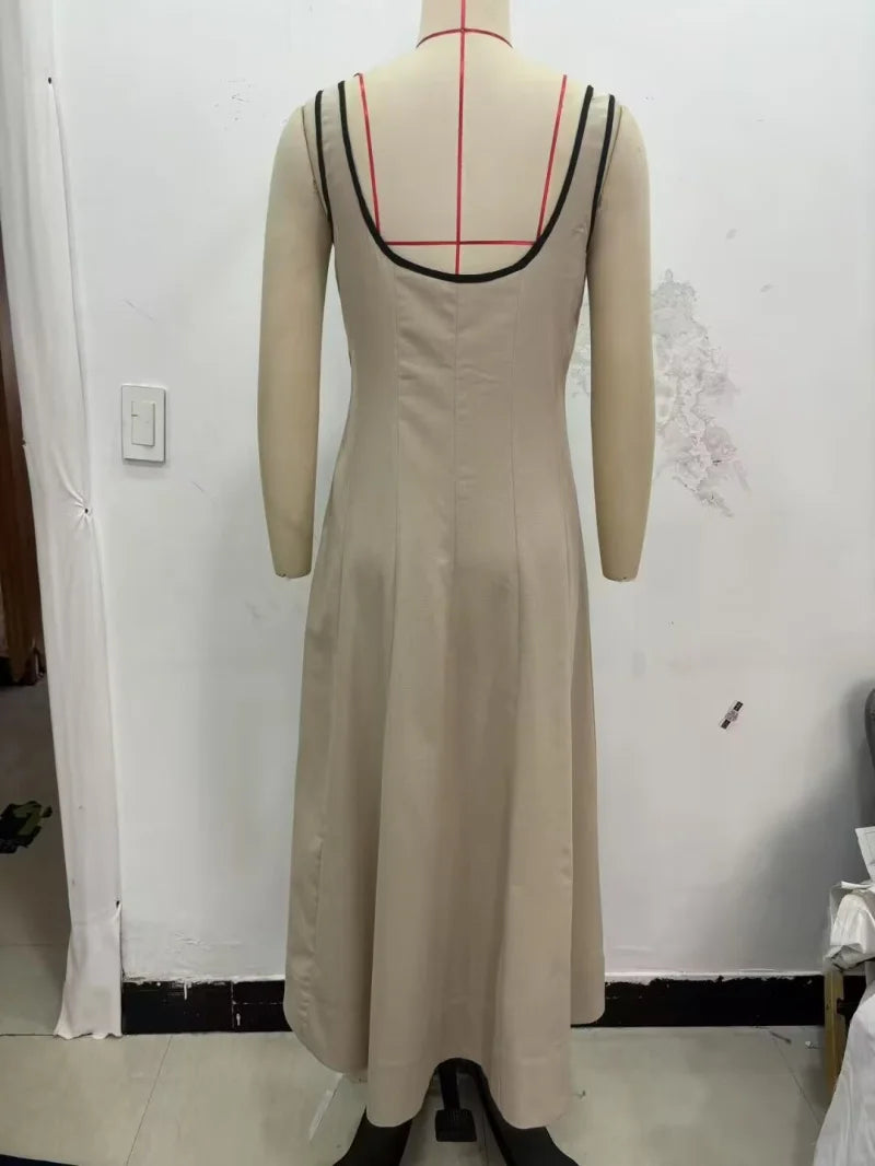 ETJ 2025 TRAF summer new contrast-color trim A-line version of elegant matching MIDI tank top dress