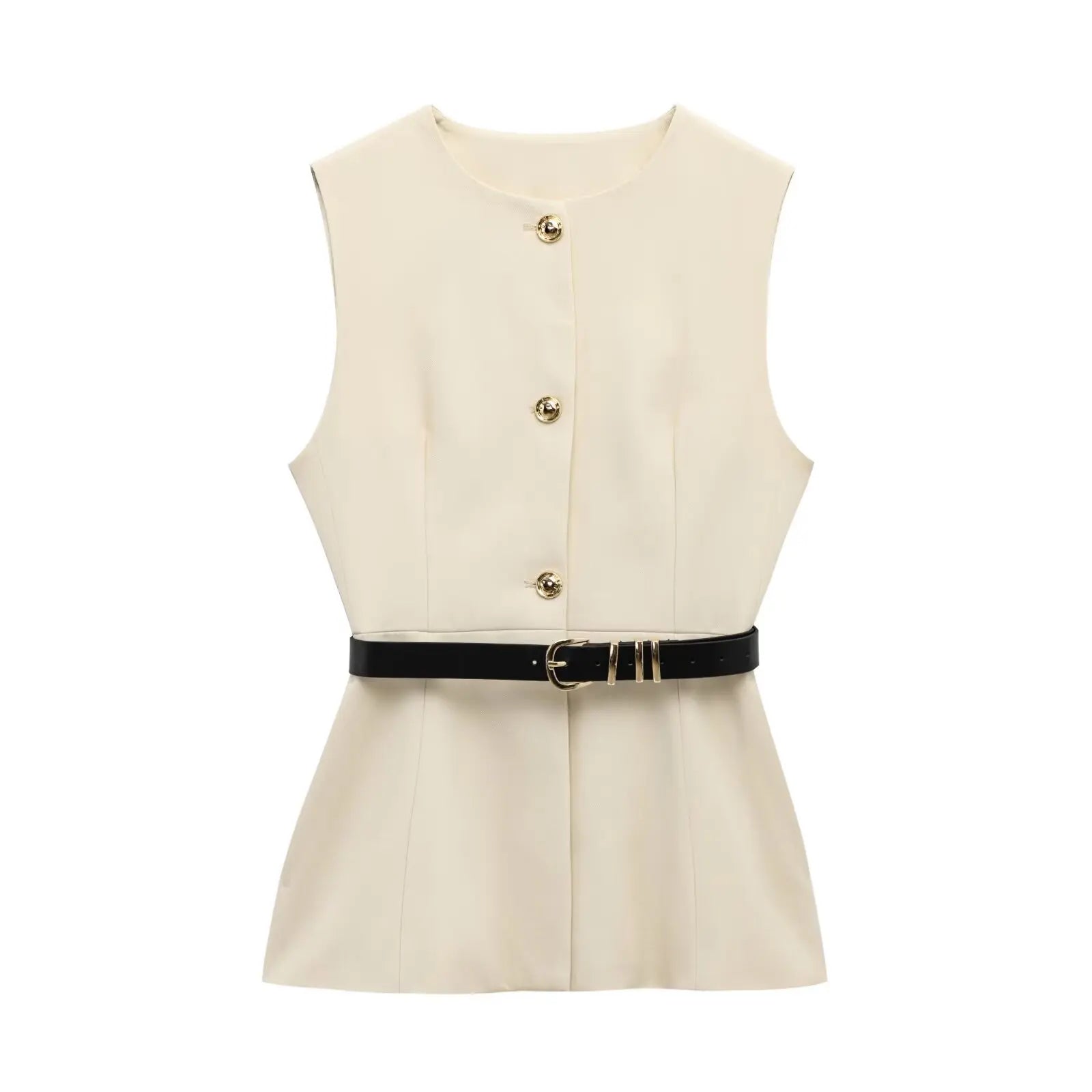 Long Belted Waistcoat Traf 2024 Fall/Winter New Arrival Fashionable Round Neck Sleeveless Vest Top for Women 9300525