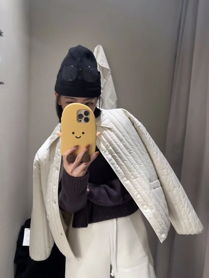 ETJ 2025 TRAF Women's fashion elegant heart breasted decorative quilted light cotton jacket loose version jacket