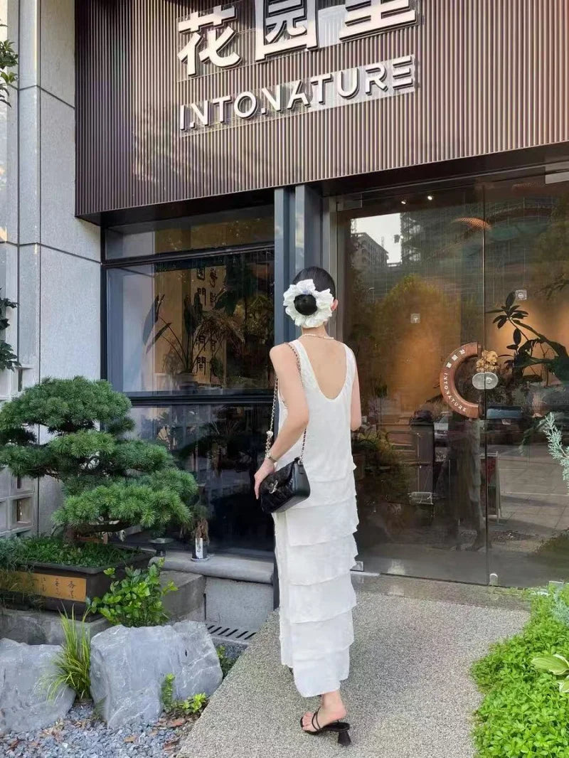 ETJ 2025 TRAF summer new product minimalist design sense temperament gentle droop sense vest dress cake dress