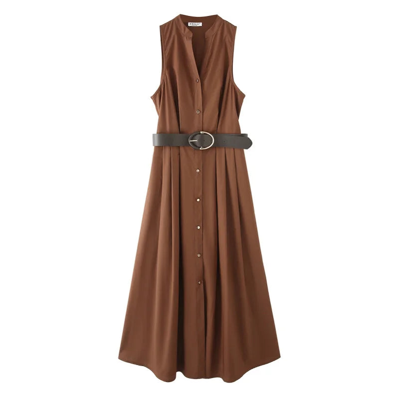 ETJ spring/summer 2025 product TRAF couture elegant fashion A word version match chatelaine v-neck sleeveless poplin MIDI dress