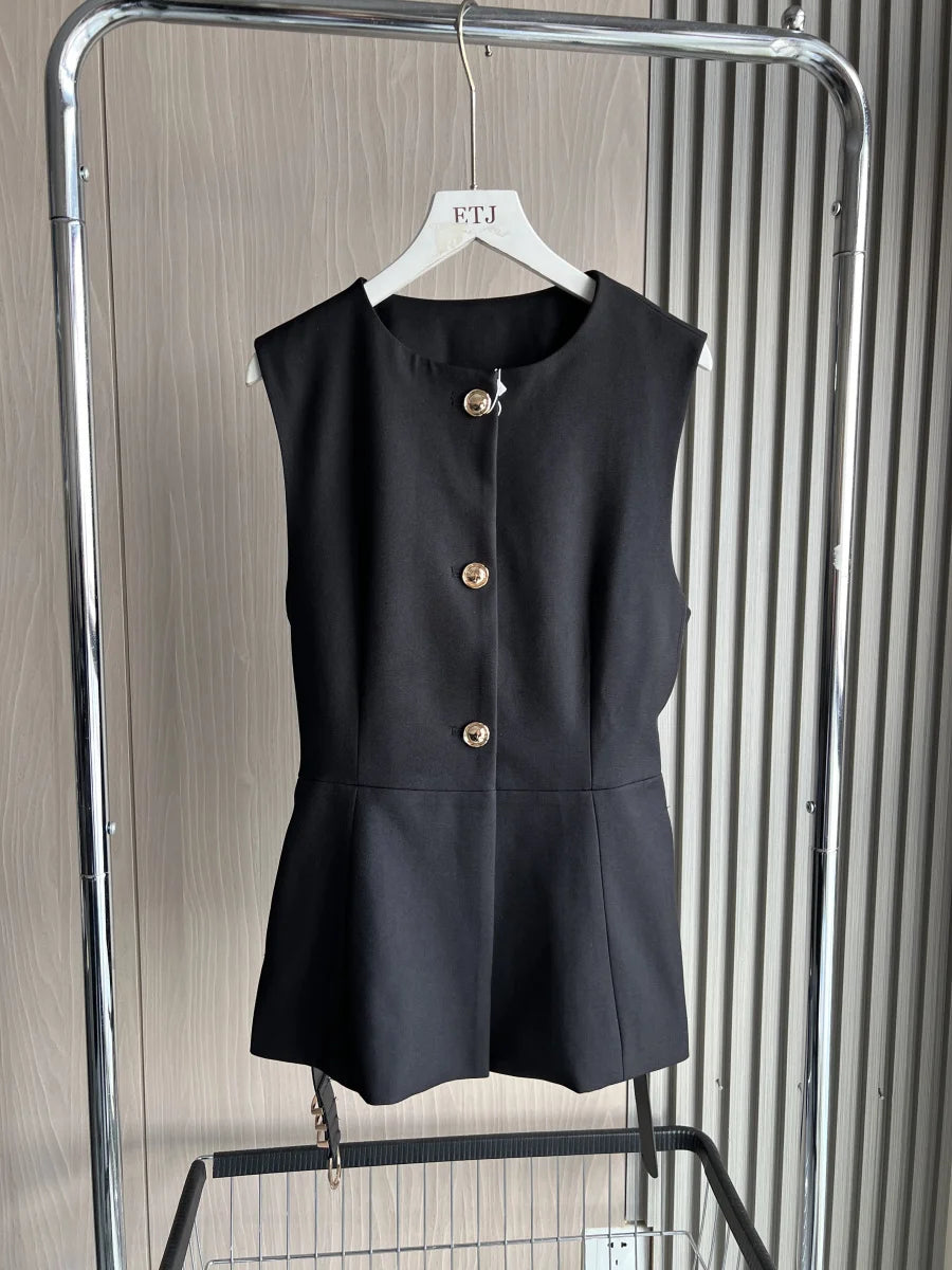 Long Belted Waistcoat Traf 2024 Fall/Winter New Arrival Fashionable Round Neck Sleeveless Vest Top for Women 9300525