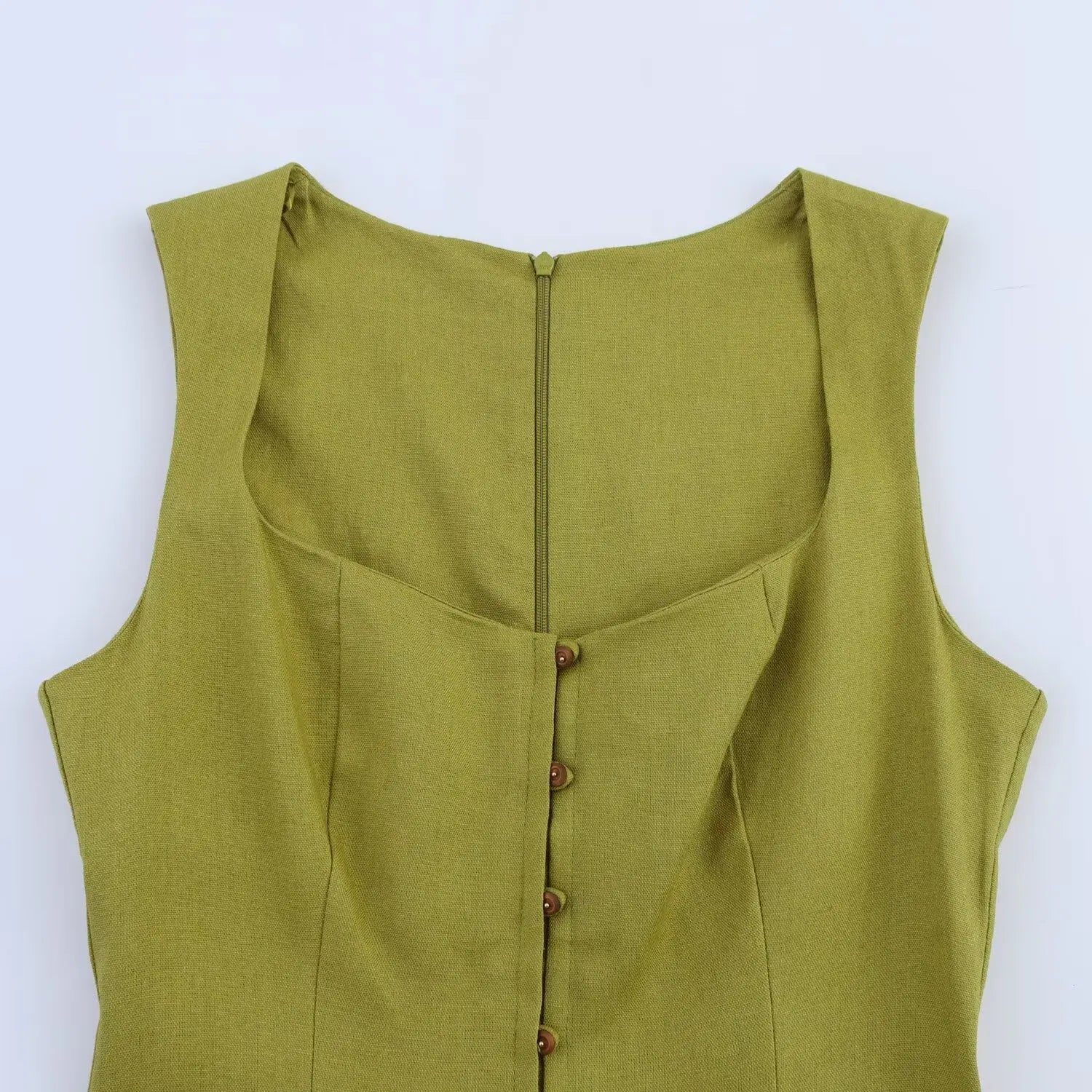 ETJ 2025 summer new TRAF women's fashion sleeveless square collar multi-button decorative temperament simple MIDI dress