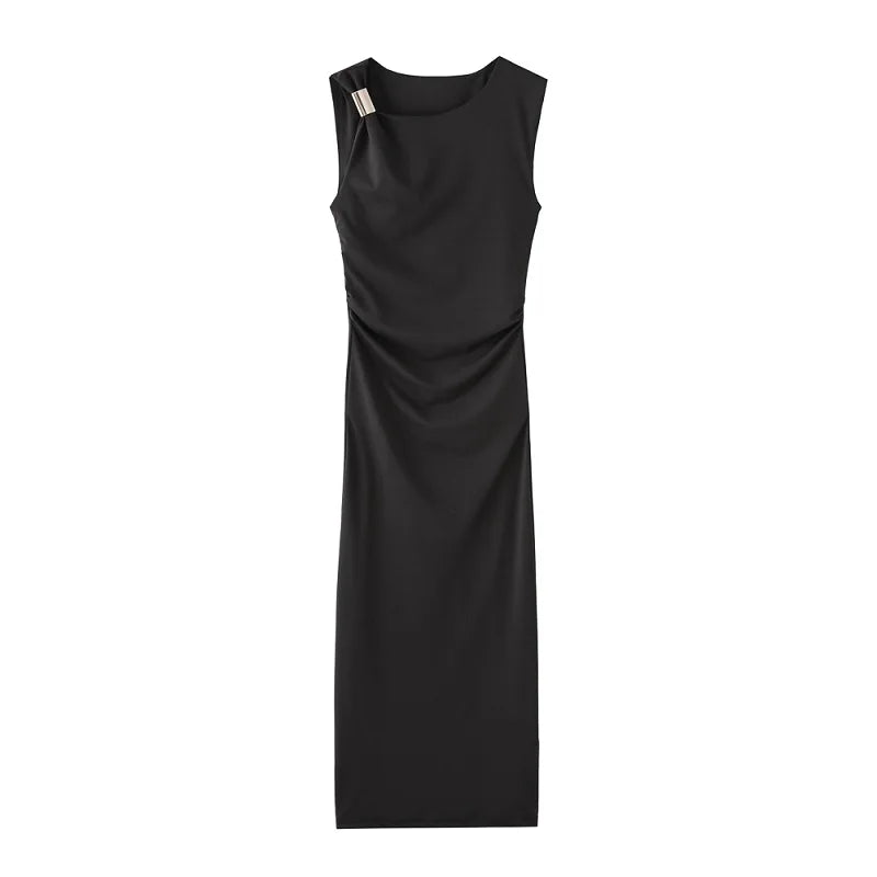 Pleated Sleeveless Midi Dress