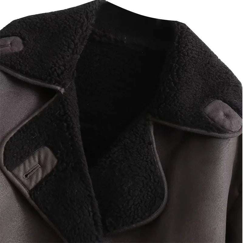 Dark Brown Shearling Button Jacket