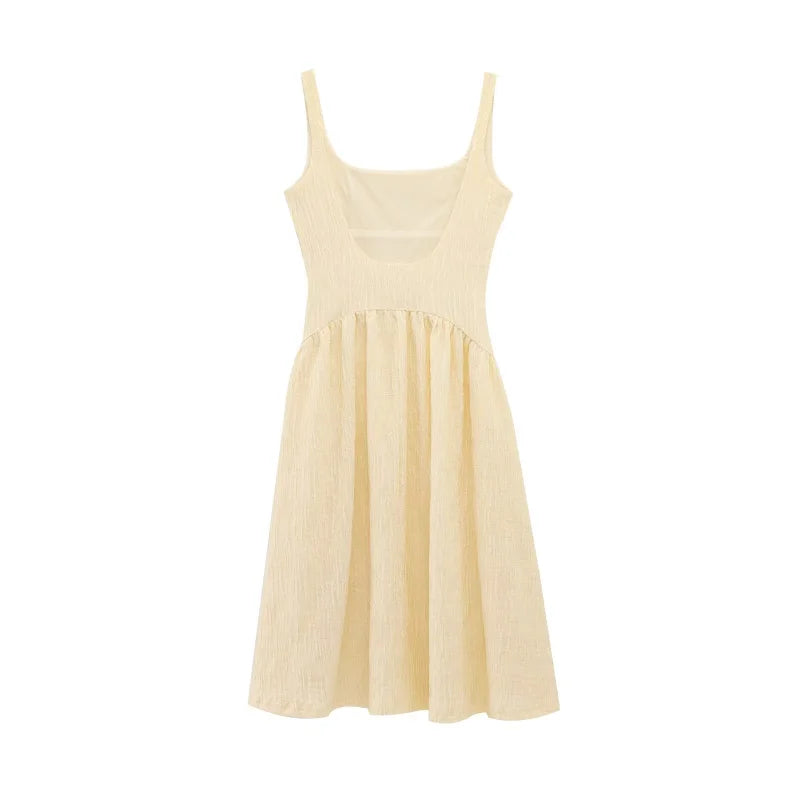 ETJ 2025 TRAF Summer New women's fashion pleated texture fabric sexy U-shaped backless sleeveless MIDI dress