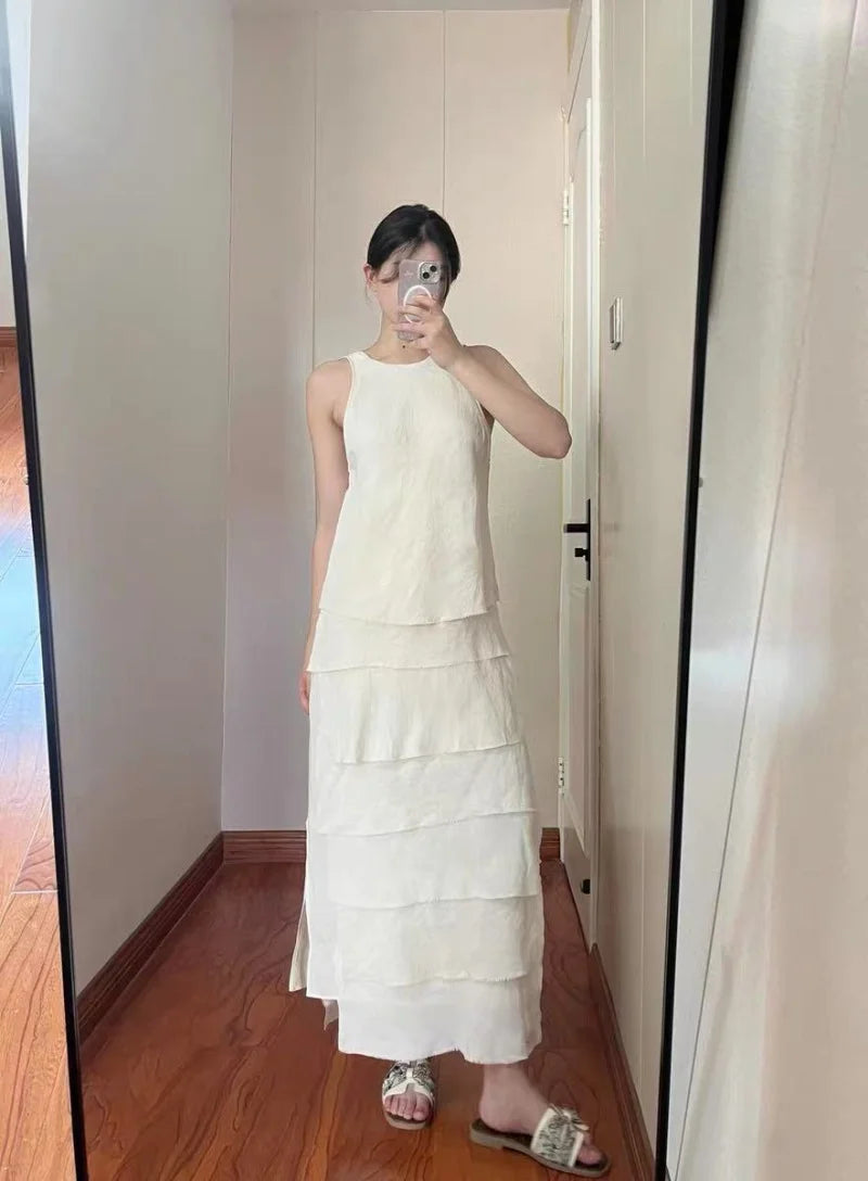 ETJ 2025 TRAF summer new product minimalist design sense temperament gentle droop sense vest dress cake dress