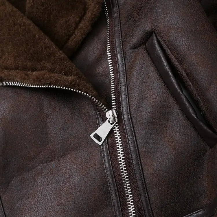 Faux Leather Aviator Jacket