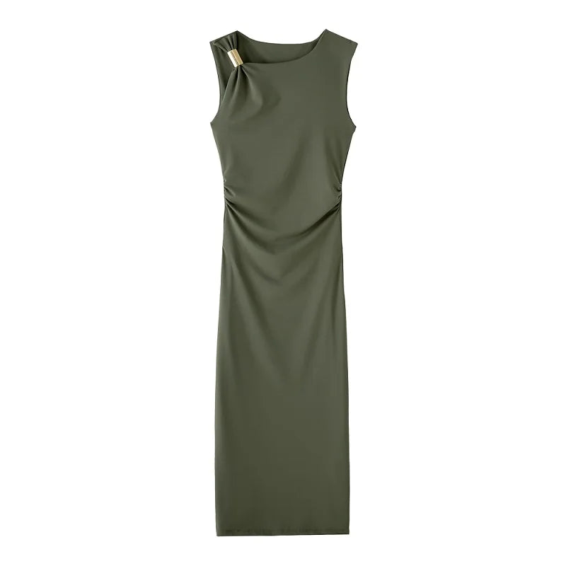 Pleated Sleeveless Midi Dress