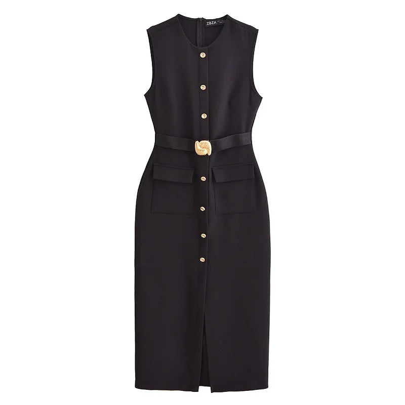 Mayfair Gold Button Dress