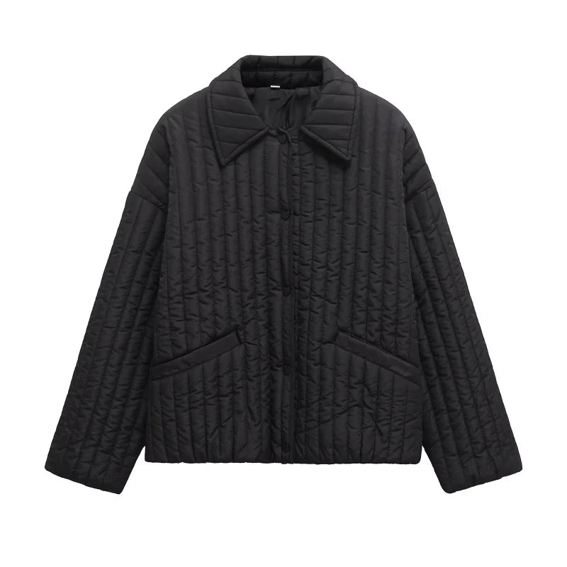 ETJ 2025 TRAF Women's fashion elegant heart breasted decorative quilted light cotton jacket loose version jacket