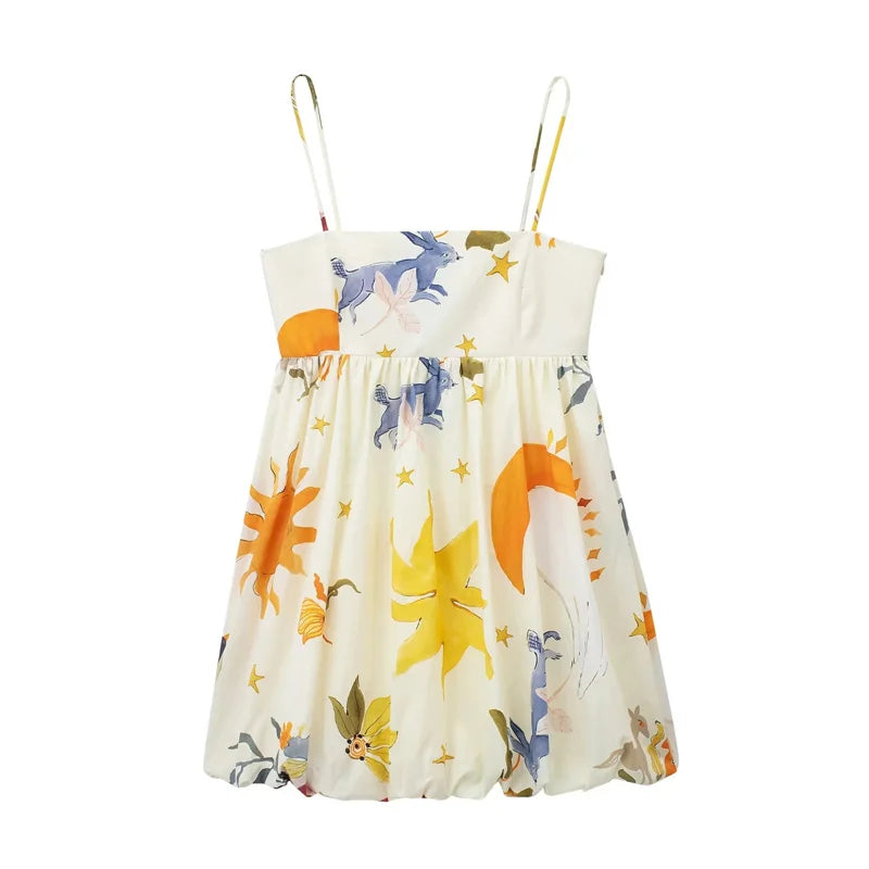 Spaghetti-strap sun and moon dress