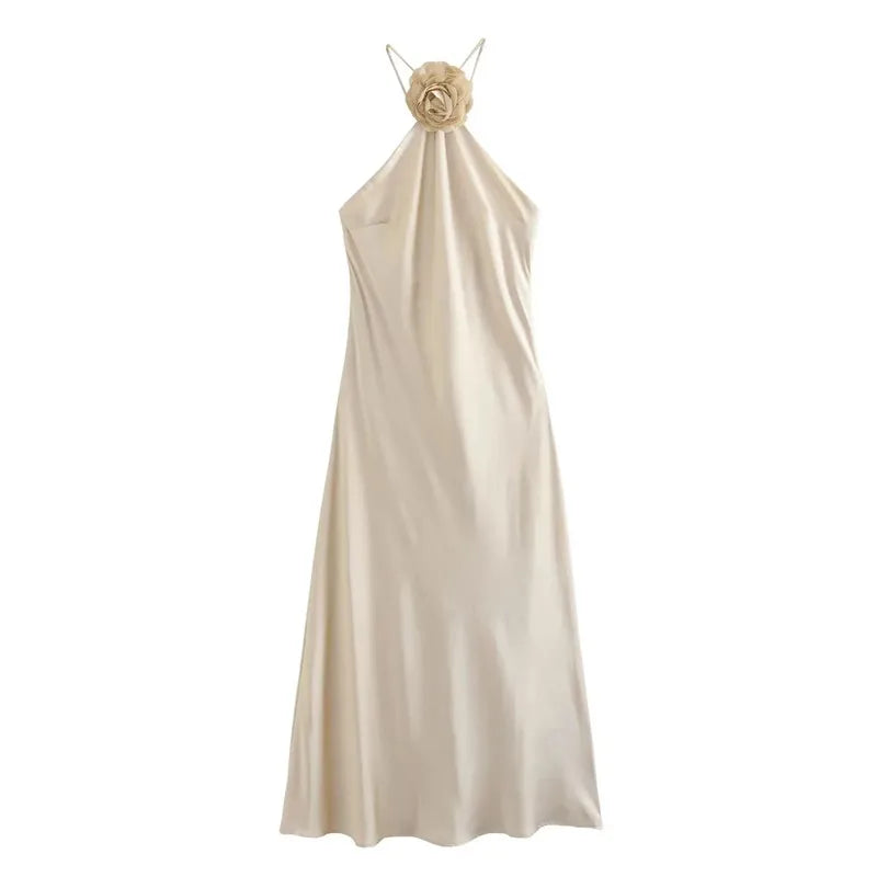 Backles Flower Satin Dress