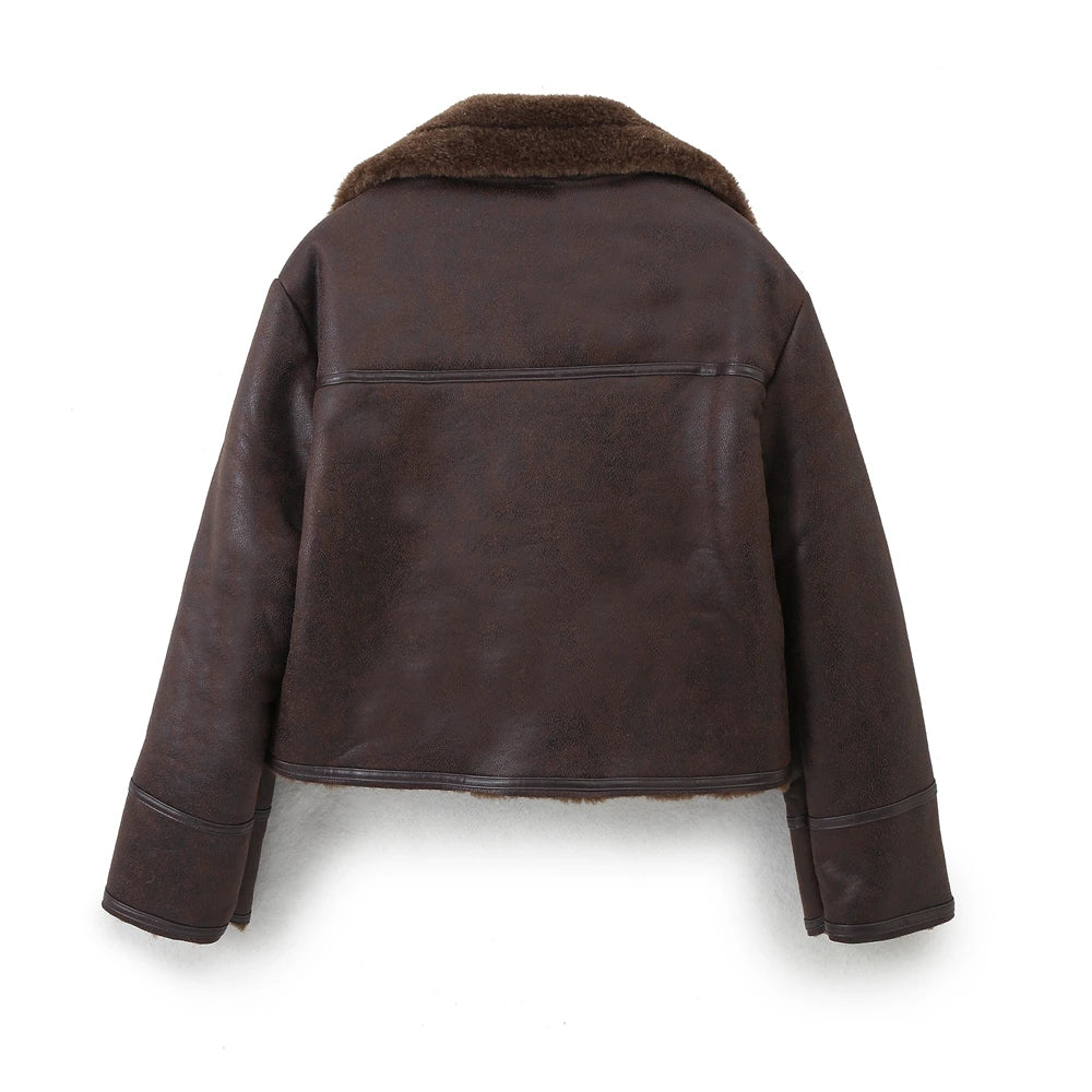 Faux Leather Aviator Jacket