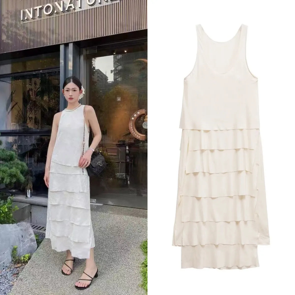 ETJ 2025 TRAF summer new product minimalist design sense temperament gentle droop sense vest dress cake dress