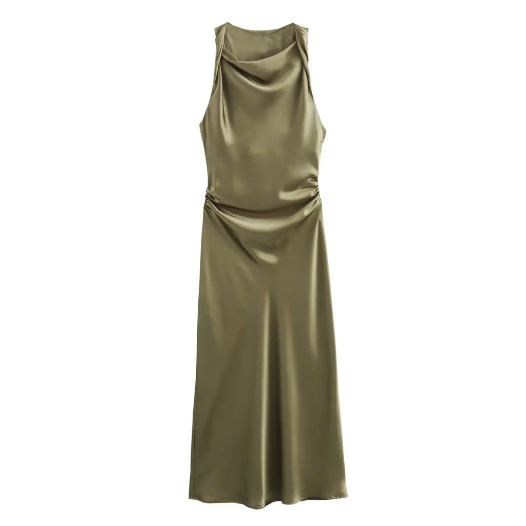 Satin Ruched Long Dress