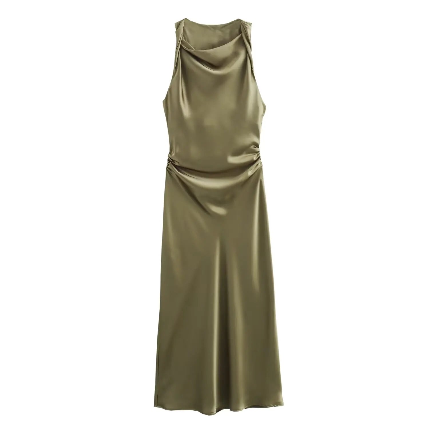 Satin Ruched Long Dress