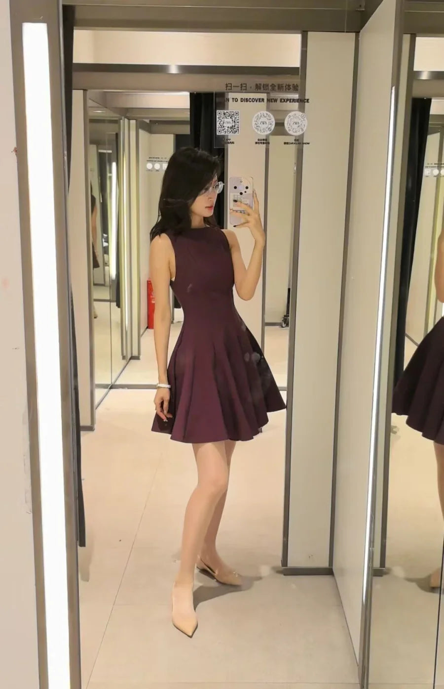 ETJ2024 Autumn/Winter New TRAF women's elegant sexy wide swing waist sleeveless boat neck short dress Little black dress 3067230