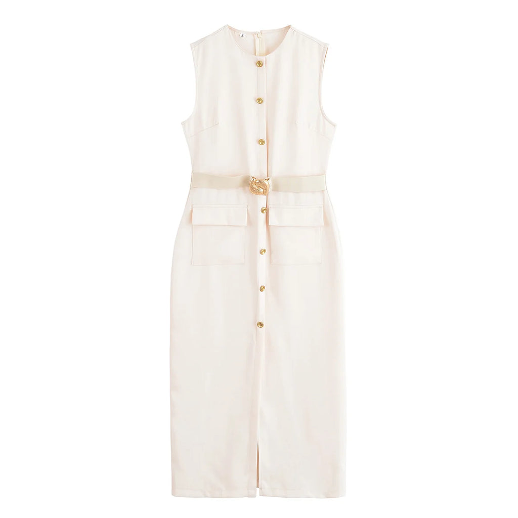 Mayfair Gold Button Dress