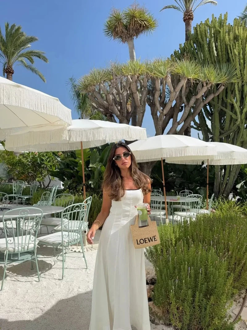 ETJ 2025 TRAF summer new contrast-color trim A-line version of elegant matching MIDI tank top dress