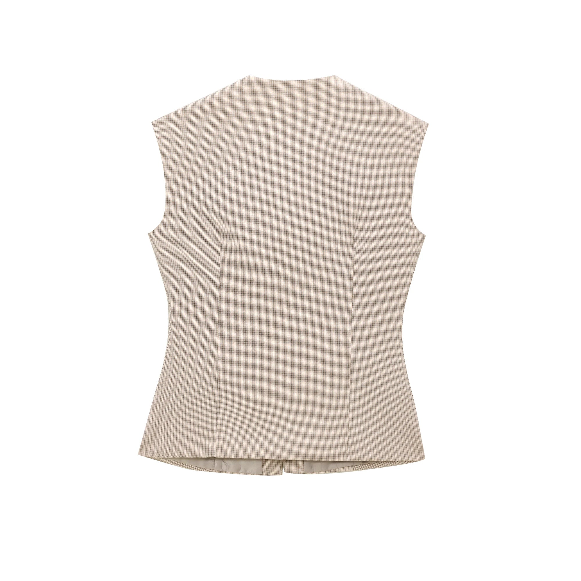 Plaid Sleeveless Office Button Vests