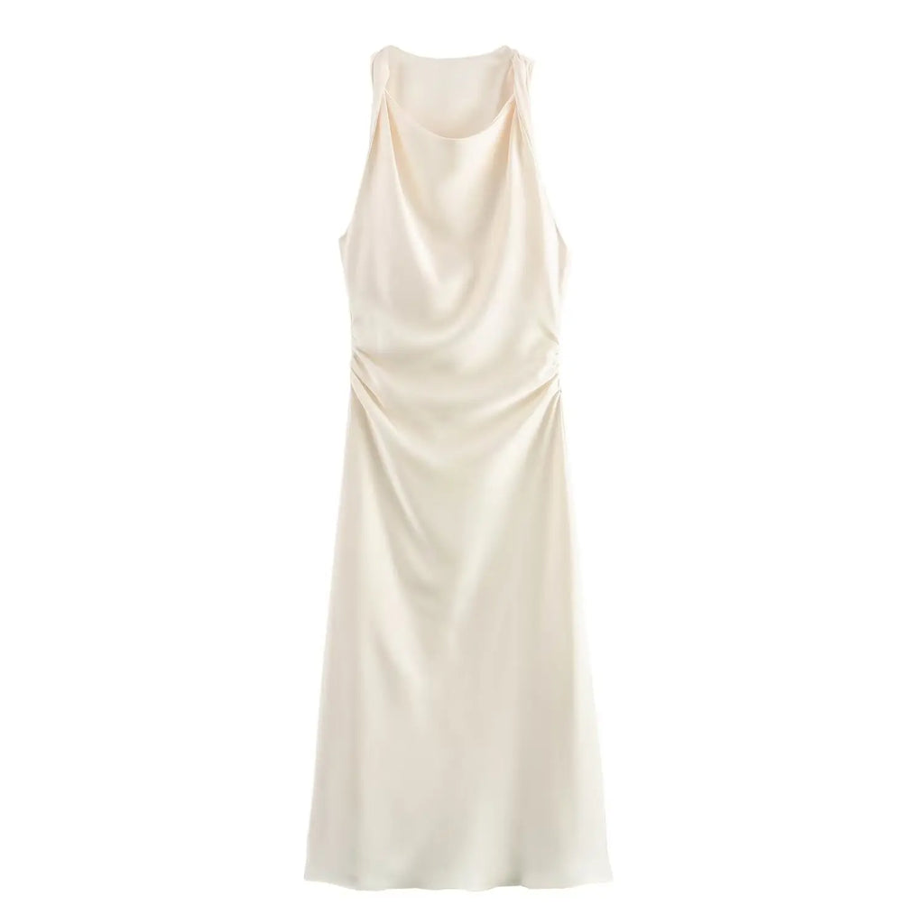 Satin Ruched Long Dress
