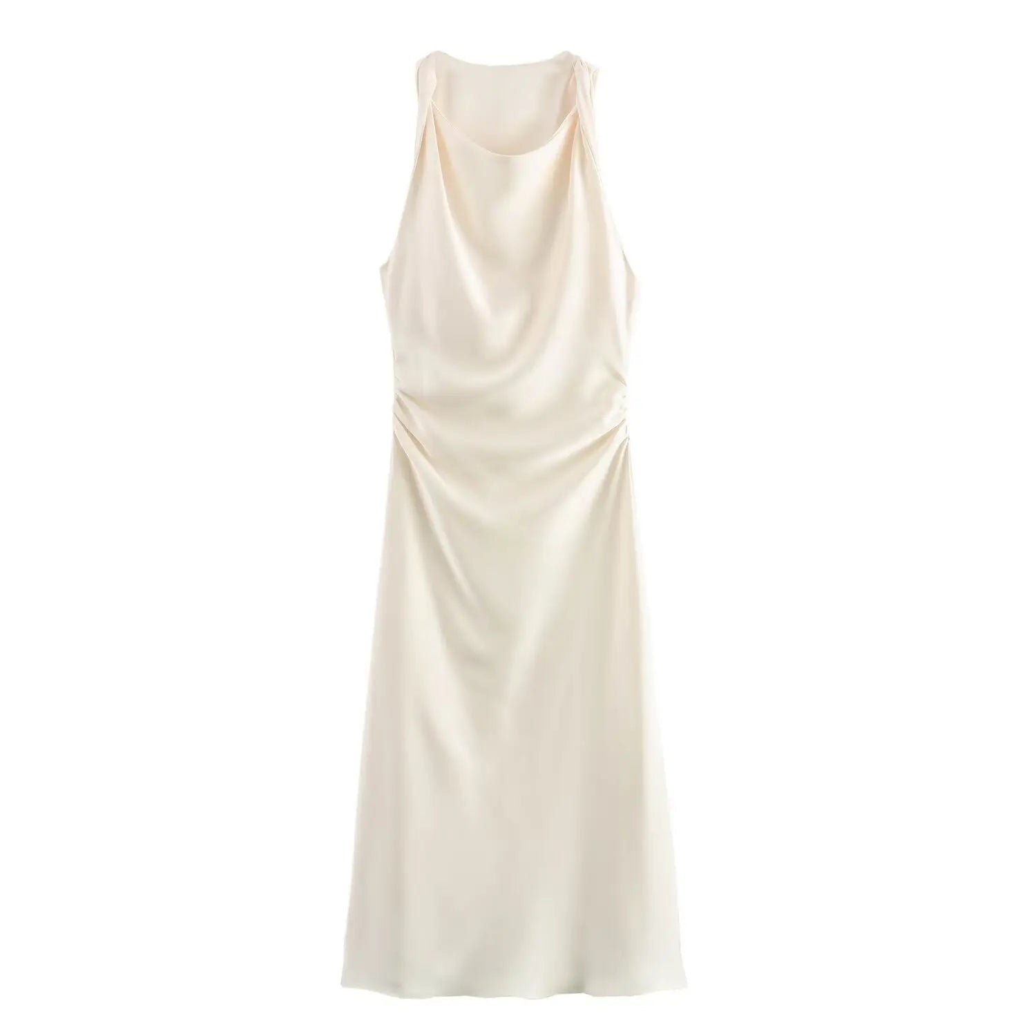 Satin Ruched Long Dress