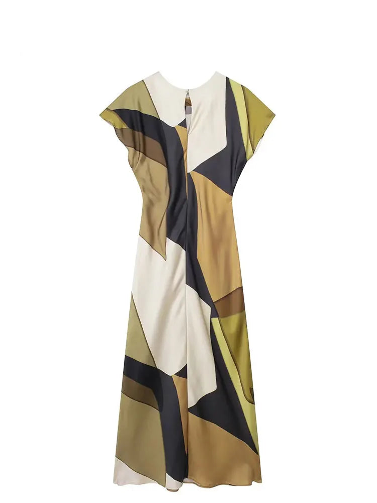 Vintage Print O-Neck Midi Dress