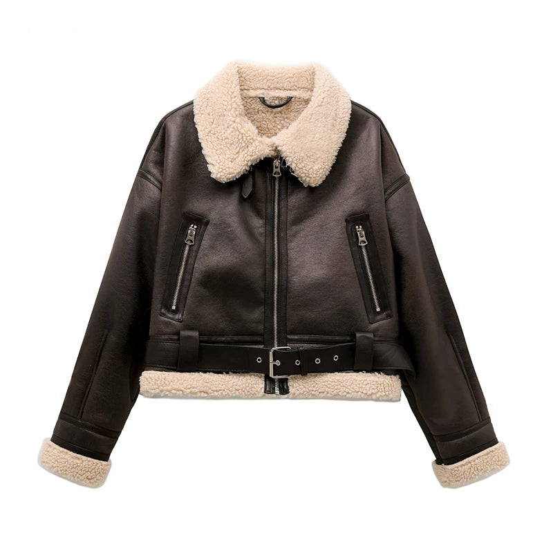 Vintage Faux Leather Aviator Jacket