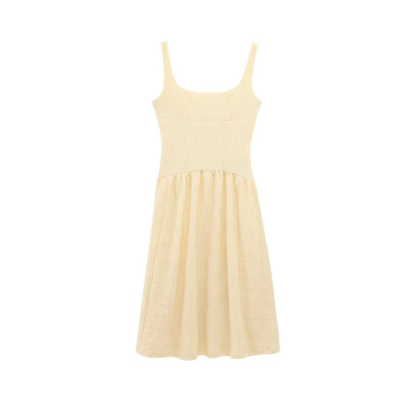 ETJ 2025 TRAF Summer New women's fashion pleated texture fabric sexy U-shaped backless sleeveless MIDI dress
