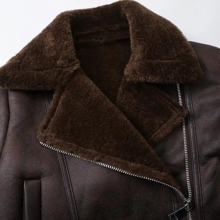 Faux Leather Aviator Jacket