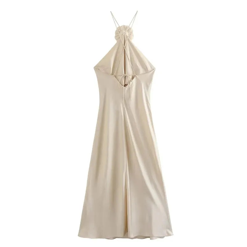 Backles Flower Satin Dress