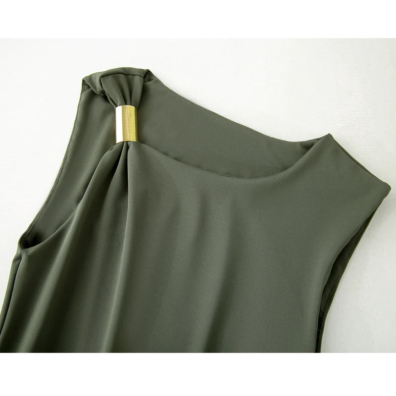 Pleated Sleeveless Midi Dress