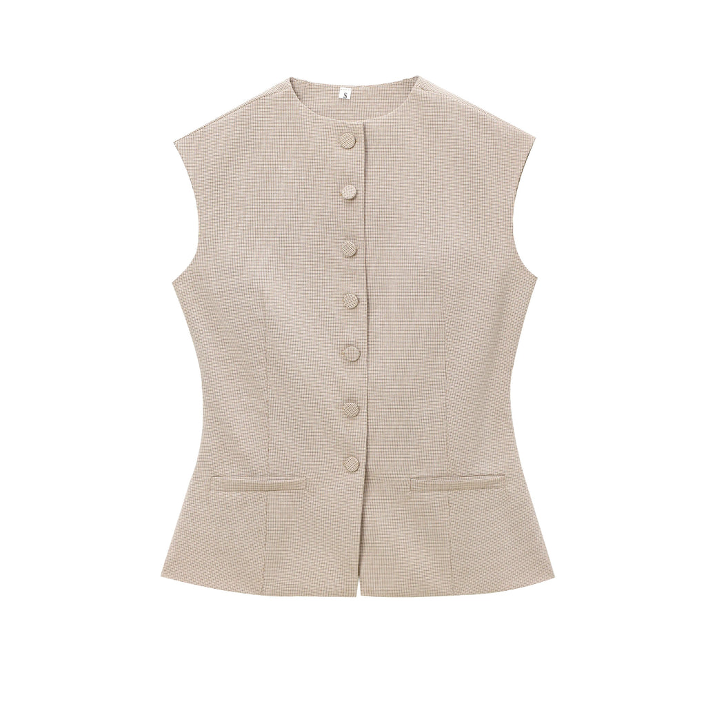 Plaid Sleeveless Office Button Vests