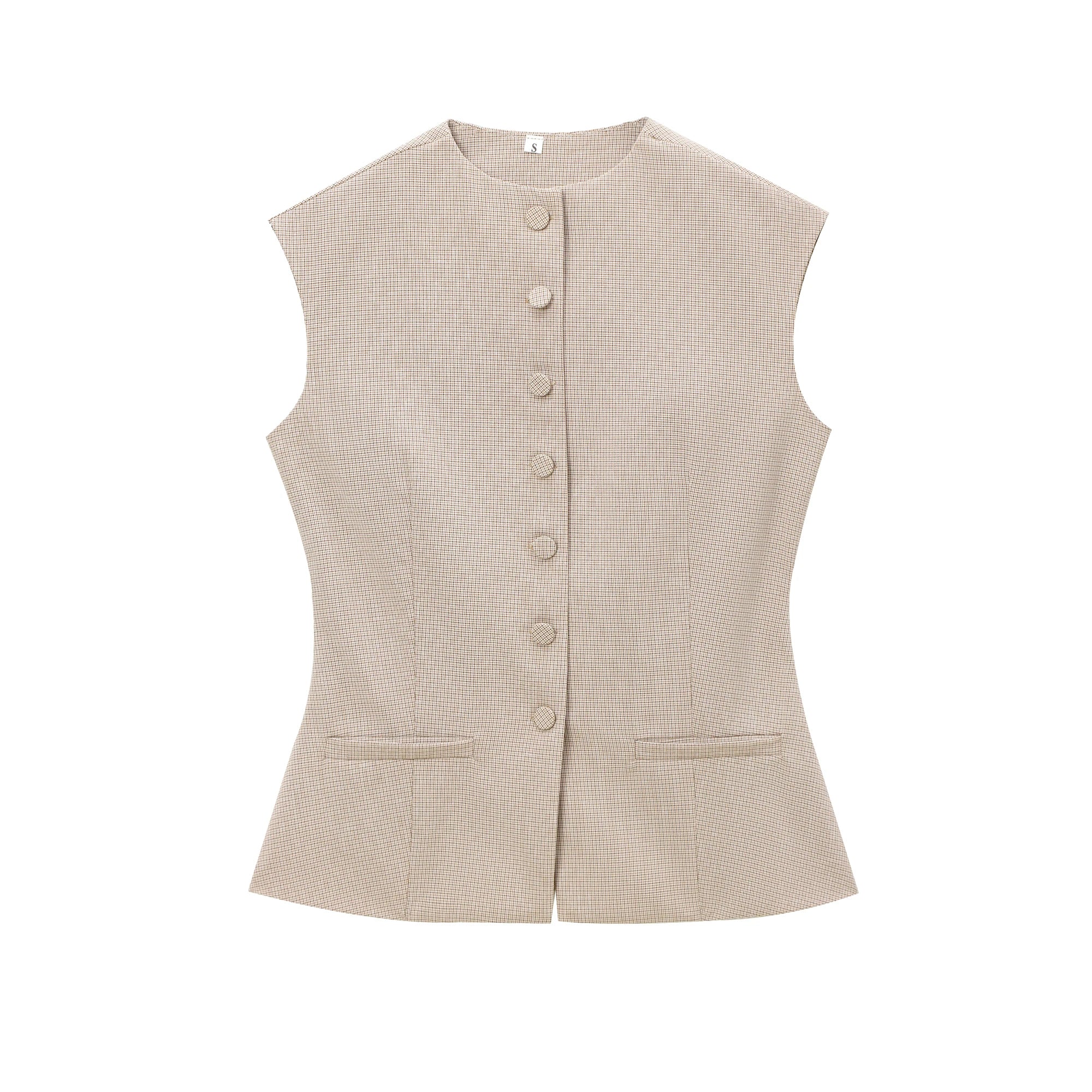 Plaid Sleeveless Office Button Vests