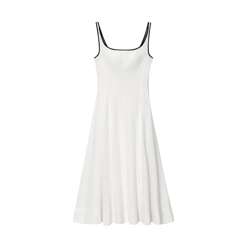 ETJ 2025 TRAF summer new contrast-color trim A-line version of elegant matching MIDI tank top dress