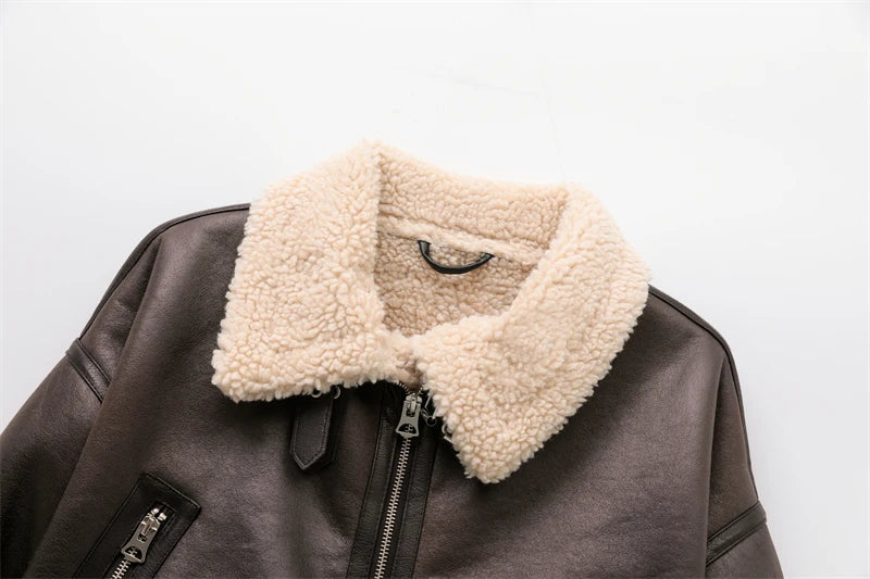 Vintage Faux Leather Aviator Jacket